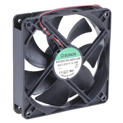 Sunon EE Series Axial Fan, 12V DC, 3.4 W, 158 m³/h Air Flow, 279 mA, 2700 RPM, Ball Bearing, 120mm x EEC0251B2-000U-A99
