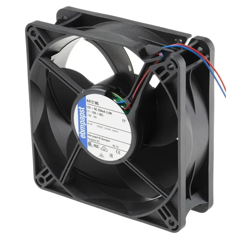 ebm-papst 4400 Series Axial Fan 12V DC 3W 168 m³/h Airflow IP54 119mm x 119mm x 38mm 