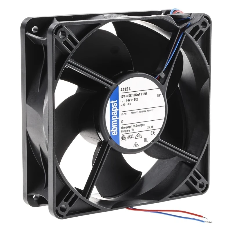 ebm-papst 4400 Series High Performance Ball Bearing Axial Fan 12V dc 2.2 W 150 m³/h IP54 119 mm 