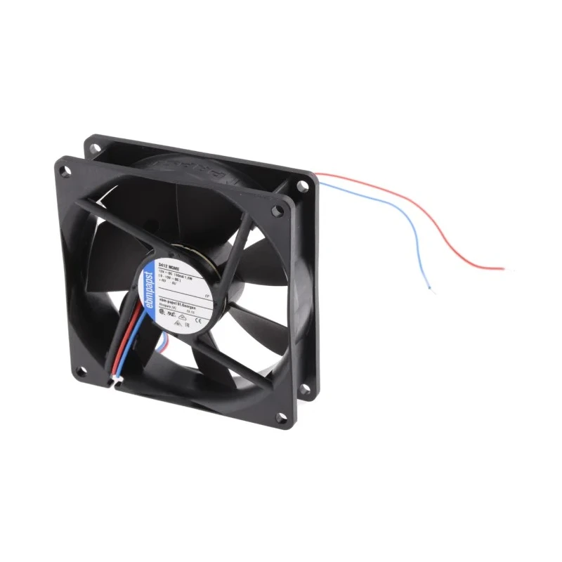 ebm-papst 3400 N Series Sleeve Bearing Square Frame Axial Fan 12V DC, 1.6W, 72 m³/h, 133mA Max, IP68, 92x92x25 mm IP68
