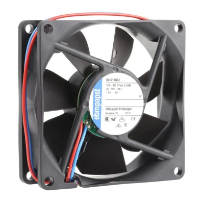 ebm-papst 8400 N Series DC Axial Fan, 12V DC, 33 m³/h Air Flow, 500 mW Power, 0.41 mA Max Current, Protection, 80 mm x IP68