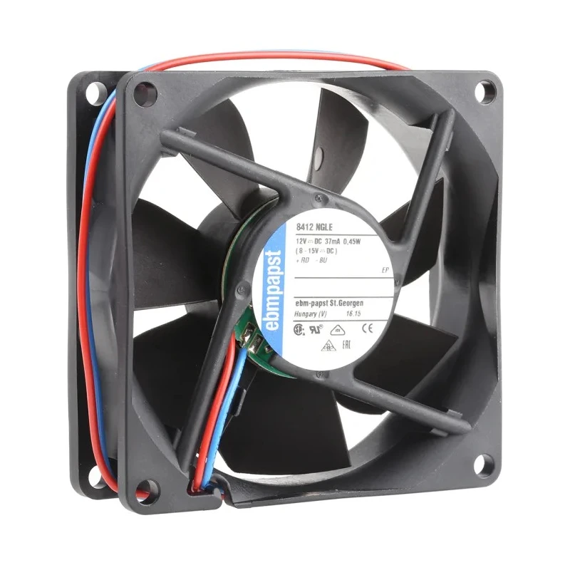 ebm-papst 8400 N Series DC Axial Fan, 12V DC, 33 m³/h Air Flow, 500 mW Power, 0.41 mA Max Current, Protection, 80 mm x IP68