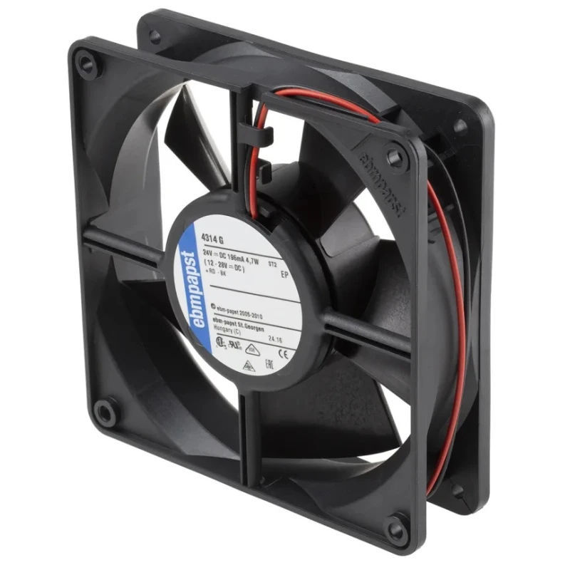 ebm-papst 4300 Series Compact DC Axial Fan, 24V DC, 170 m³/h Air Flow, 5W Power, 195 mA Max Current, IP68 Rated, 119 mm Size 