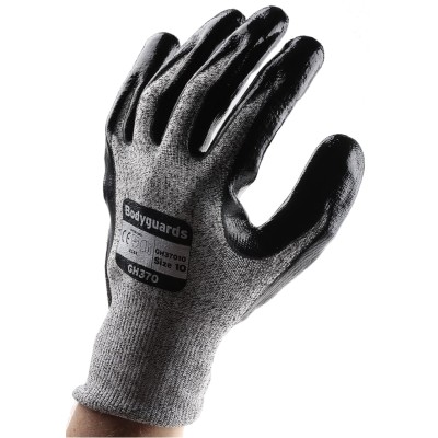 Polyco Healthline Black Nitrile-Coated Work Gloves Size 10 Cut Resistant GH370