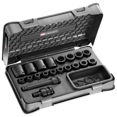 Facom 20-Piece 1/2 in Standard Impact Socket Set Chrome Molybdenum Steel Manganese Phosphate Finish NSD.500A
