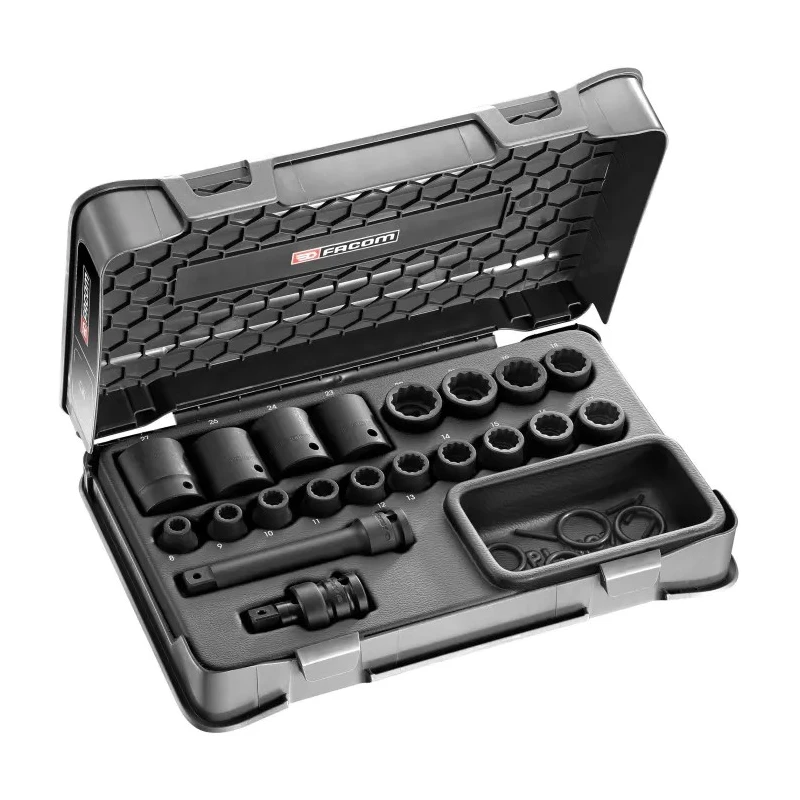 Facom 20-Piece 1/2 in Standard Impact Socket Set Chrome Molybdenum Steel Manganese Phosphate Finish NSD.500A