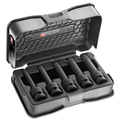 Facom 5-Piece 1/2 in Deep Impact Socket Set Chrome Molybdenum Steel Manganese Phosphate Finish NSVL.J5APB