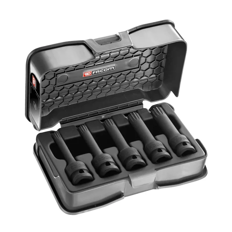 Facom 5-Piece 1/2 in Deep Impact Socket Set Chrome Molybdenum Steel Manganese Phosphate Finish NSVL.J5APB