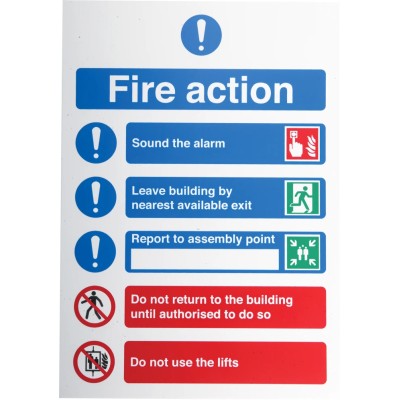 RS Pro Polypropylene Fire Safety Sign With English Text Fire Action Instructions 763-1888