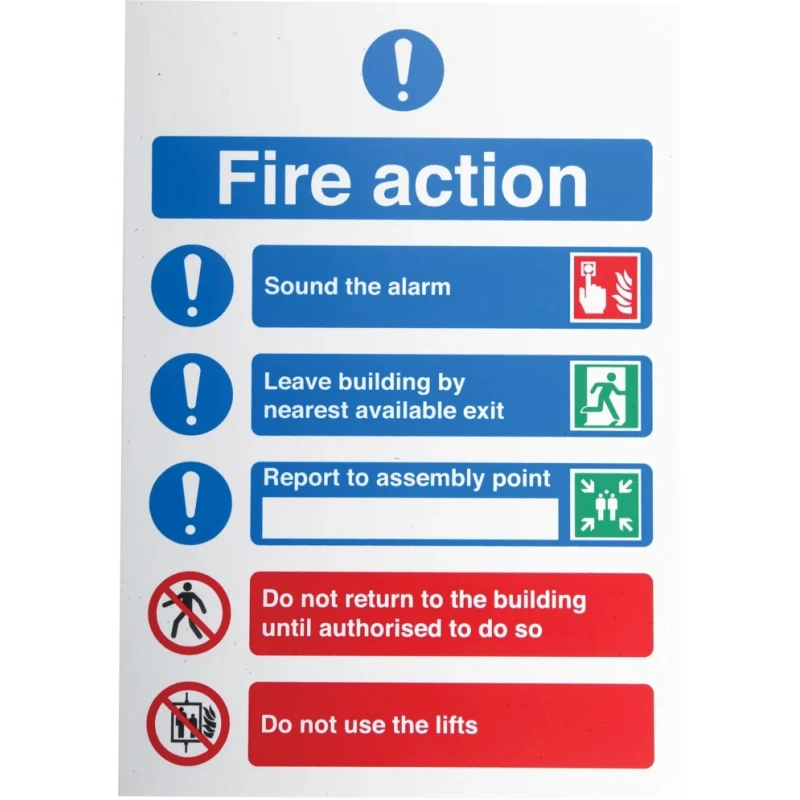 RS Pro Polypropylene Fire Safety Sign With English Text Fire Action Instructions 763-1888