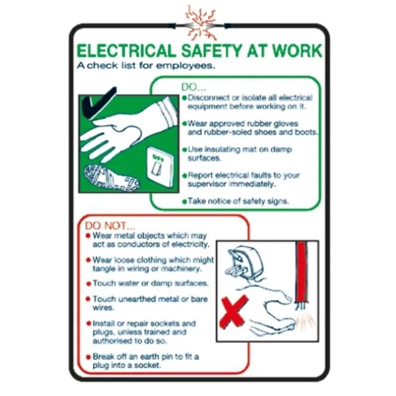 RS PRO Electrical Safety at Work Safety Wall Chart Polypropylene English 600 mm x 420 mm 763-2121