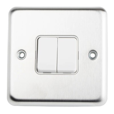MK Electric White Flush Mount 2 Way 1 Pole Lockable Fire Alarm Isolator Light Switch, 10A, Stainless Steel K4672BSS
