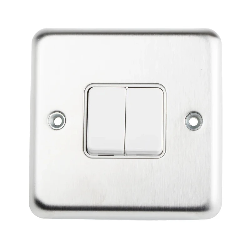 MK Electric White Flush Mount 2 Way 1 Pole Lockable Fire Alarm Isolator Light Switch, 10A, Stainless Steel K4672BSS