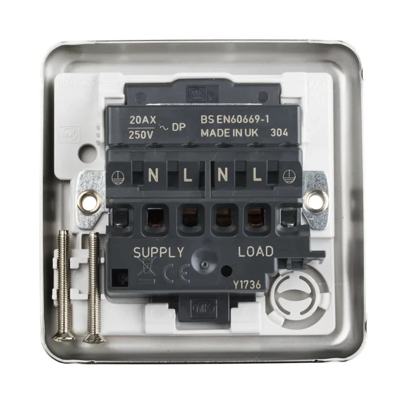 MK Electric 20A 6 Gang Switched Fused Spur Stainless Steel High Gloss White Thermoset Albany Plus K5233BSS