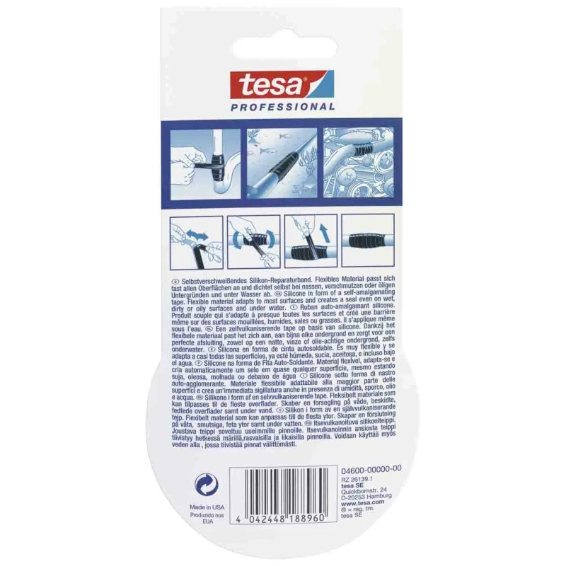 Tesa Transparent Self-Amalgamating Tape Silicone Rubber Backing 25mm x 3m 0.5mm Thickness 04600-00000-02