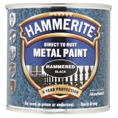 Hammerite Direct to Rust Paint Hammered Finish Black 250 ml 5084792