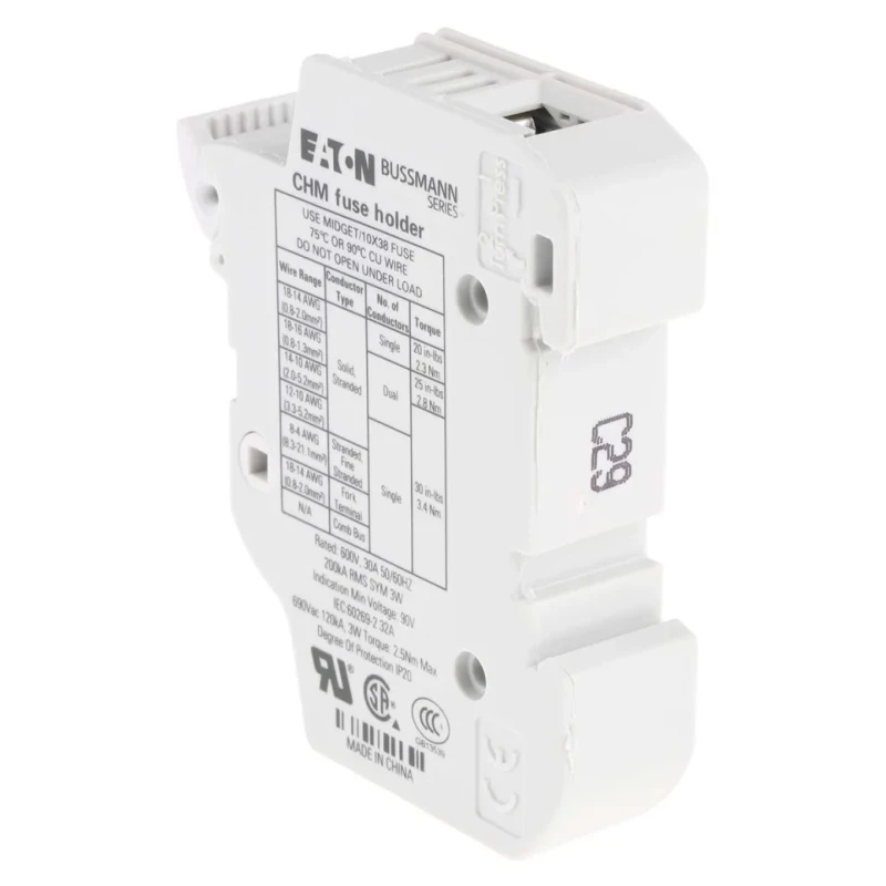 Eaton 32A Rail Mount Fuse Holder for 10 x 38 mm Fuse, 1P-Pole, 690V AC CHM1DIU