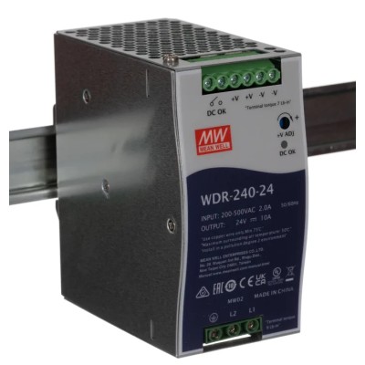Mean Well WDR Series Switched Mode DIN Rail Power Supply 180-550V AC Input 28V DC 10A 240W WDR-240-24