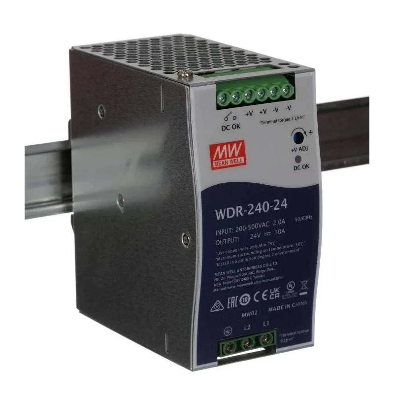 Mean Well WDR Series Switched Mode DIN Rail Power Supply 180-550V AC Input 28V DC 10A 240W WDR-240-24