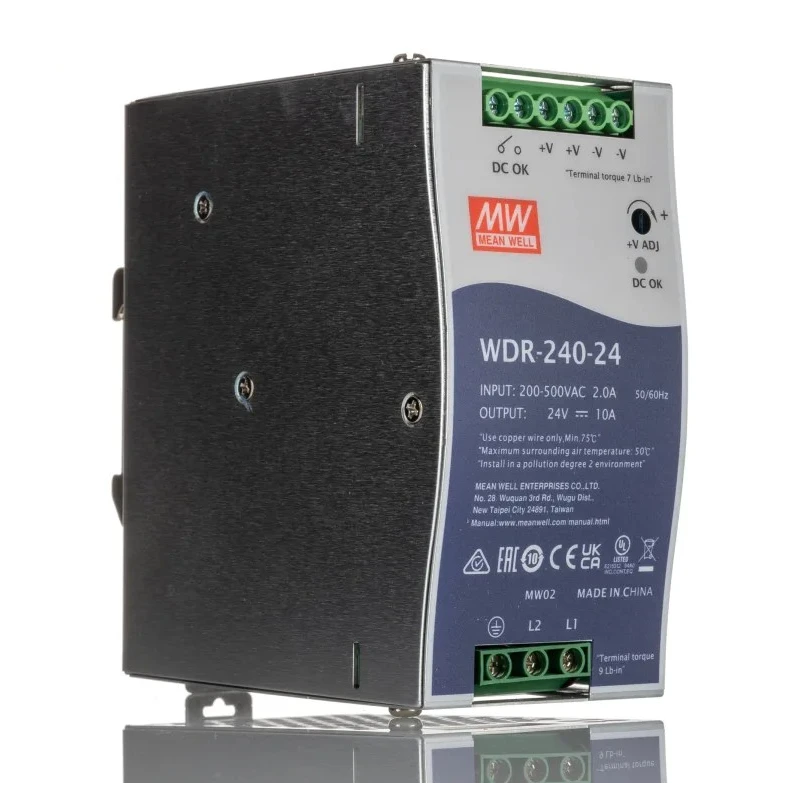 Mean Well WDR Series Switched Mode DIN Rail Power Supply 180-550V AC Input 28V DC 10A 240W WDR-240-24