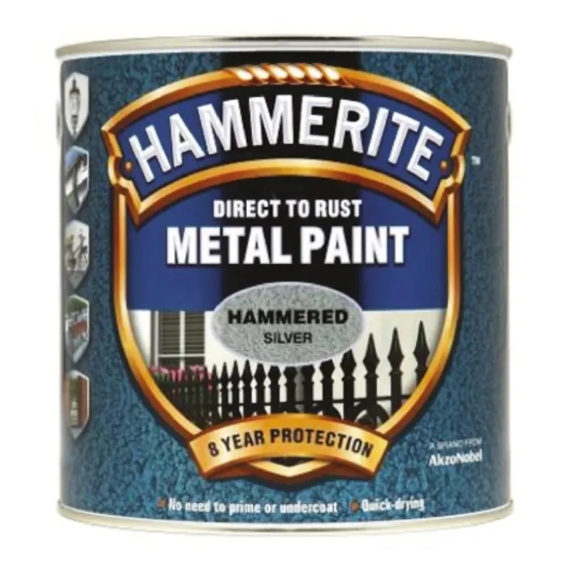 Hammerite Direct to Rust Paint Hammered Finish Silver, Tin 250 ml 5084798