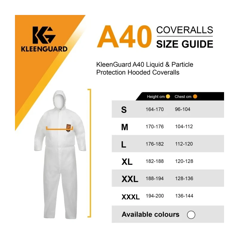 Kimberly Clark White Disposable Overall Spunbond Fabric Unisex, Chest Size 112 to 120 cm, Length 1.82m 97920