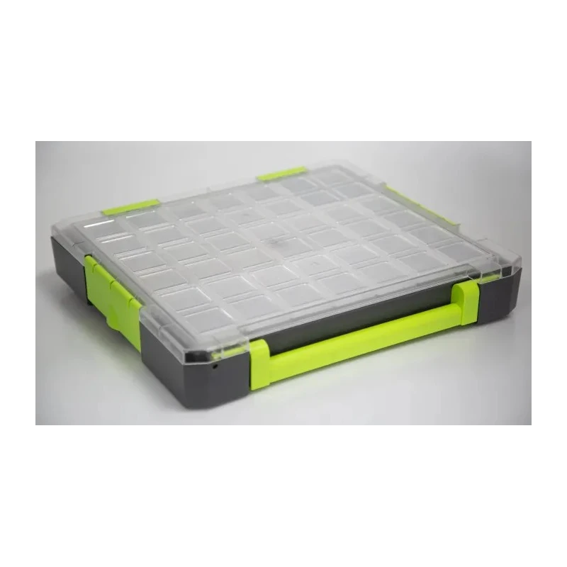 RS PRO Adjustable Compartments 21 Cell Transparent Grey Green Polypropylene Compartment Box 425 mm x 375 mm x 70 mm 767-4973