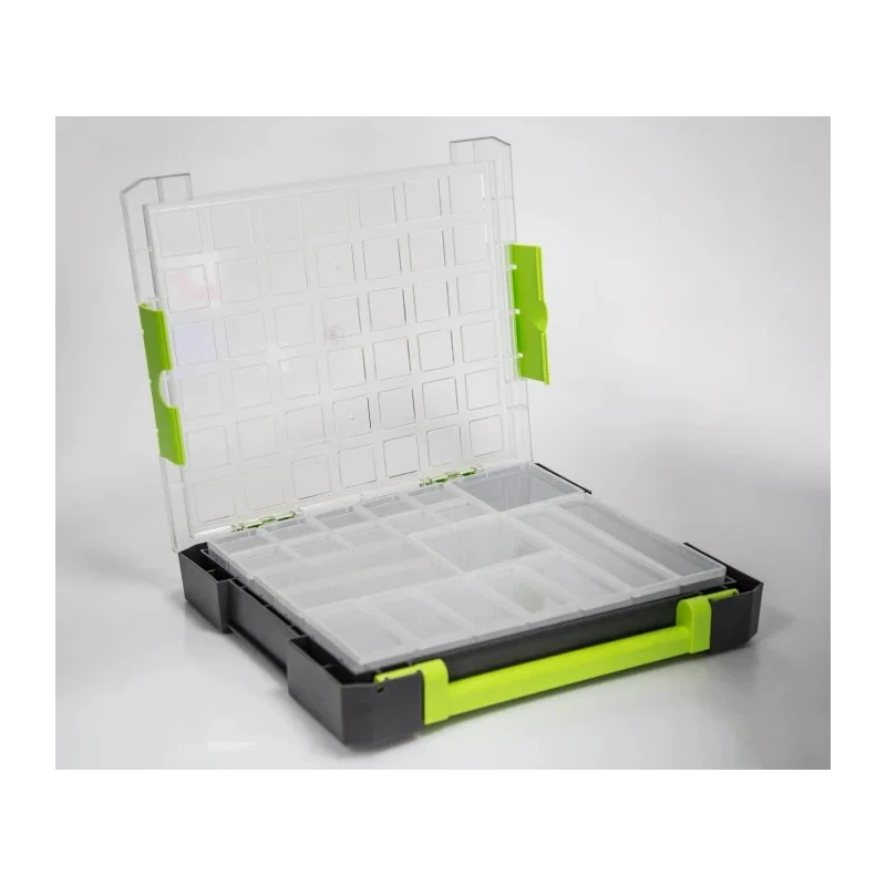 RS PRO Adjustable Compartments 21 Cell Transparent Grey Green Polypropylene Compartment Box 425 mm x 375 mm x 70 mm 767-4973