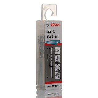 Bosch High-Speed Steel HSS-G Drill Bit 2.5mm Diameter, 57mm Overall Length, Cylindrical Shank, 10 Pieces 2608595053