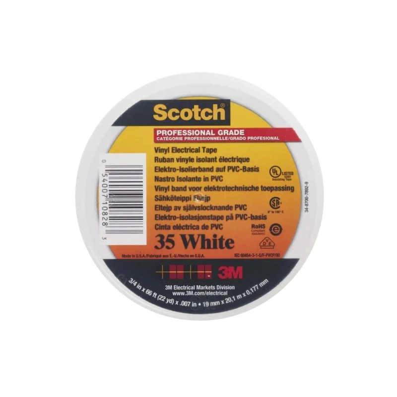 3M White Polyvinyl Chloride Electrical Tape, 19mm Width, 20m Length SCOTCH 35 BLANC 20 X 19