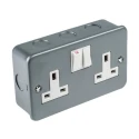 RS PRO Grey 2 Gang 13A Switched Surface Mount Type G British Plug Socket with Mild Steel Faceplate 230V 768-3517