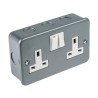 RS PRO Grey 2 Gang 13A Switched Surface Mount Type G British Plug Socket with Mild Steel Faceplate 230V 768-3517