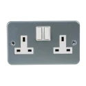 RS PRO Grey 2 Gang 13A Switched Surface Mount Type G British Plug Socket with Mild Steel Faceplate 230V 768-3517