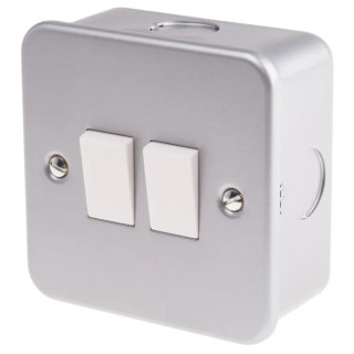 RS PRO Grey 2 Way Rocker 2 Gang Surface Mount Metalclad Steel Light Switch 240V 6A RS Metalclad 768-3526