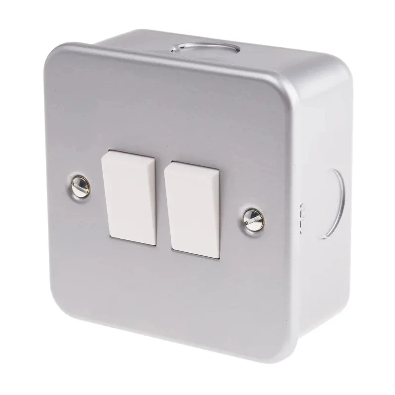 RS PRO Grey 2 Way Rocker 2 Gang Surface Mount Metalclad Steel Light Switch 240V 6A RS Metalclad 768-3526