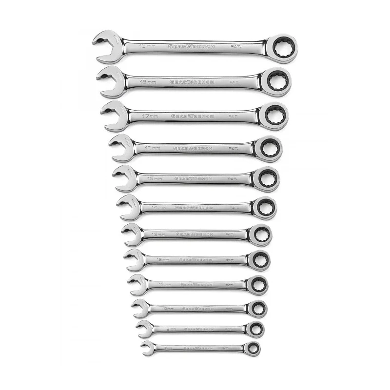 GearWrench 12-Piece Ratchet Spanner Set, 8 To 19 mm, Alloy Steel, Chrome Full Polish Finish 85597