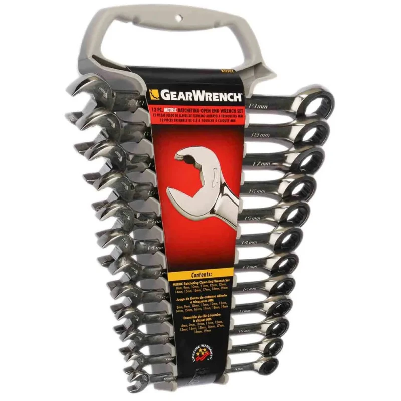 GearWrench 12-Piece Ratchet Spanner Set, 8 To 19 mm, Alloy Steel, Chrome Full Polish Finish 85597