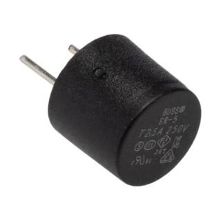 Eaton Fuse, Radial, Time Delay, 2.5A Current Rating, 250V AC, Breaking Capacity 35A, Model SR-5-2-5A-BK