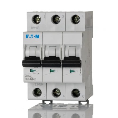 Moeller xEffect Miniature Circuit Breaker 3-Pole 6A Type C 400V AC 6 kA Breaking Capacity 239139 FAZ6-C6/3