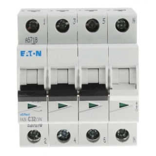 Eaton xEffect Miniature Circuit Breaker 4-Pole 32A Type C 400V AC 6kA Breaking Capacity FAZ6