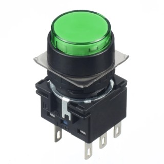 Idec LB Series Illuminated Momentary Push Button Switch, 16 mm Cutout, DPDT, IP65, 30 V dc 125 V ac LB1B-M1T6LG