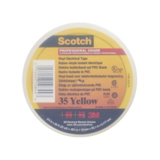 3M Scotch™ 35 Yellow Polyvinyl Chloride Electrical Tape 19mm Width x 20m Length SCOTCH 35 JAUNE 20 X 19