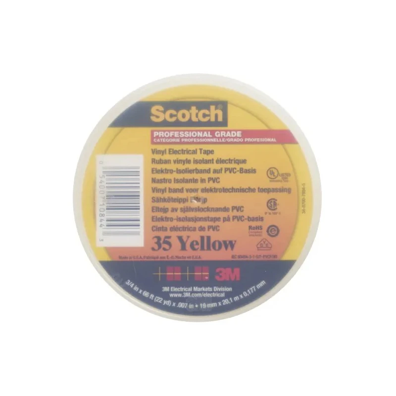 3M Scotch™ 35 Yellow Polyvinyl Chloride Electrical Tape 19mm Width x 20m Length SCOTCH 35 JAUNE 20 X 19