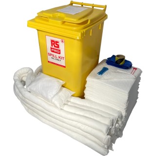 RS PRO Oil Spill Kit 240 Litre Absorbent Capacity, Mobile 2-Wheeled Bin, Includes Pads, Socks, Pillows, Hazard Tape 771-6519