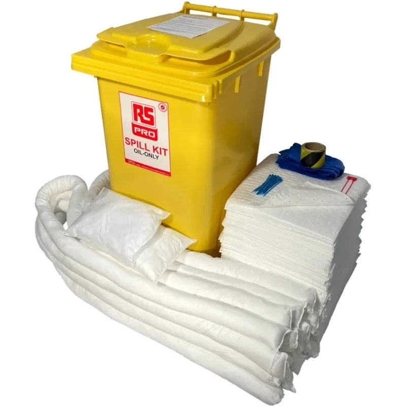 RS PRO Oil Spill Kit 240 Litre Absorbent Capacity, Mobile 2-Wheeled Bin, Includes Pads, Socks, Pillows, Hazard Tape 771-6519