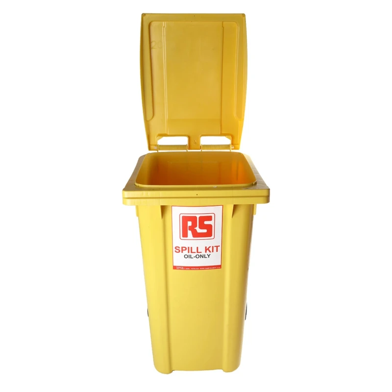 RS PRO Oil Spill Kit 240 Litre Absorbent Capacity, Mobile 2-Wheeled Bin, Includes Pads, Socks, Pillows, Hazard Tape 771-6519