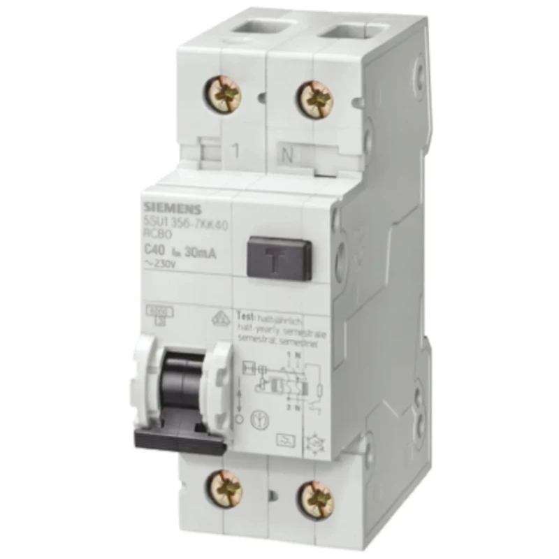 Siemens Residual Current Circuit Breaker with Overload Protection 25A 1-Pole 30mA Trip Sensitivity DIN Rail 5SU1356-7KK25