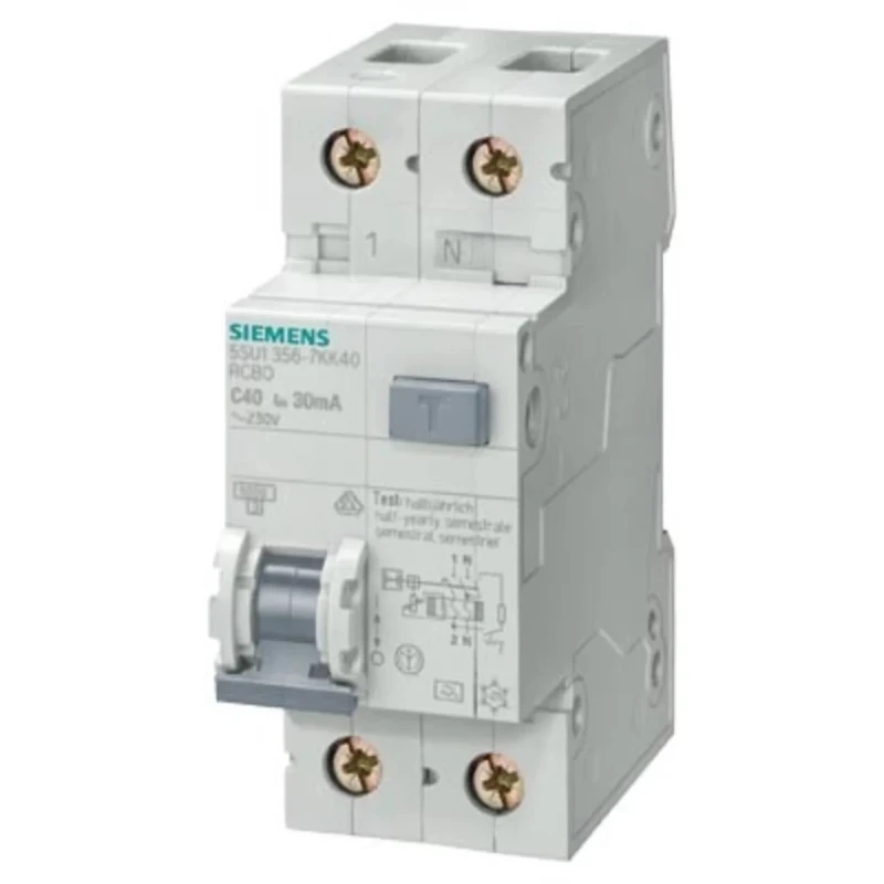 Siemens Residual Current Circuit Breaker with Overload Protection, 6A Current Rating, 1-Pole, 30 mA Trip 5SU1356-7KK06