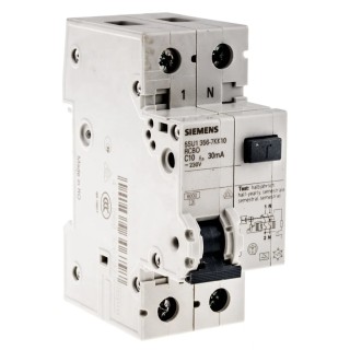 Siemens Residual Current Circuit Breaker with Overload Protection 10A Current Rating 1-Pole 30 mA Trip 5SU1356-7KK10