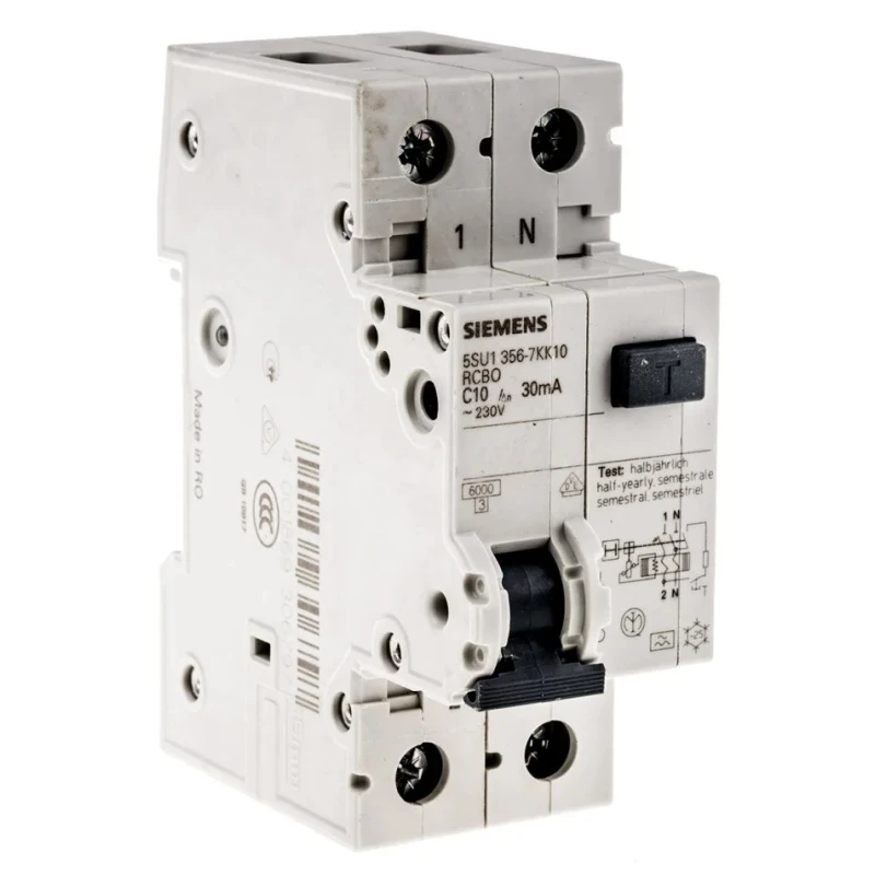 Siemens Residual Current Circuit Breaker with Overload Protection 10A Current Rating 1-Pole 30 mA Trip 5SU1356-7KK10